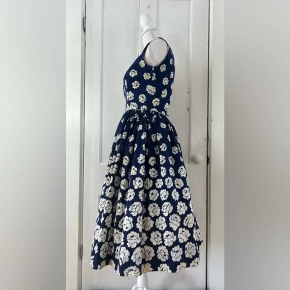 1950’s Monterey Models Navy Dress with White Roses and Button Back size XS VGUC - Picture 2 of 12